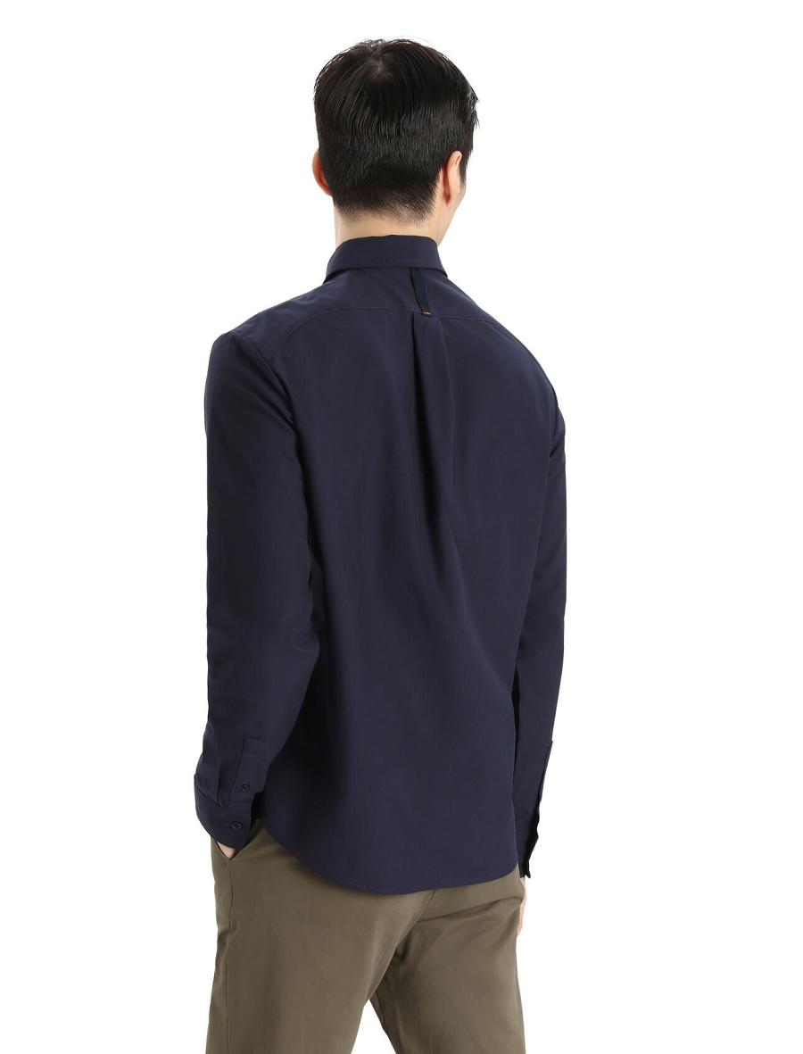 Midnight Navy Men's Icebreaker Merino Berlin Shirt Long Sleeve | USA 1235EBCX